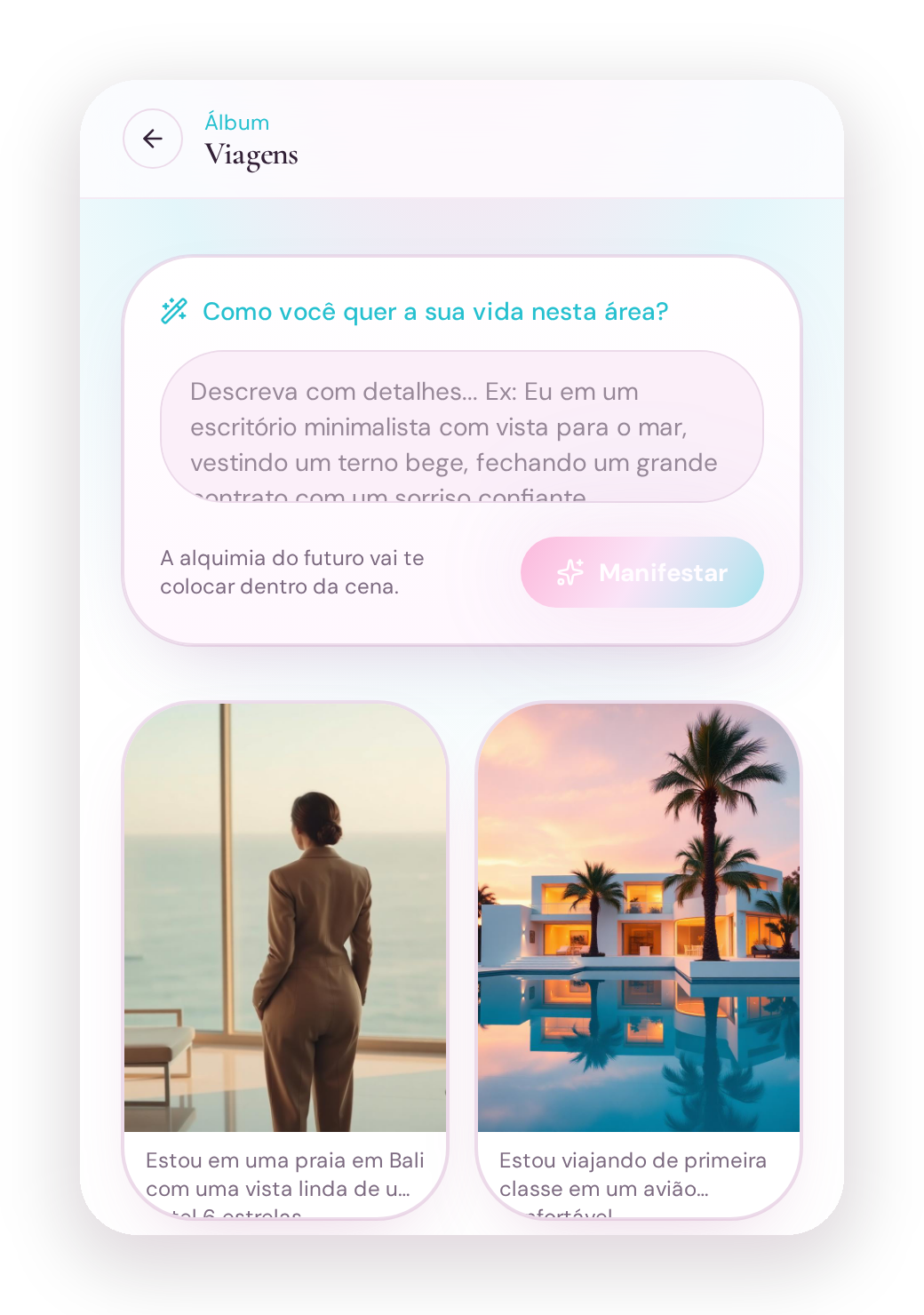 Tela do Alquimy: caixa de prompt para descrever a cena e as alquimias geradas